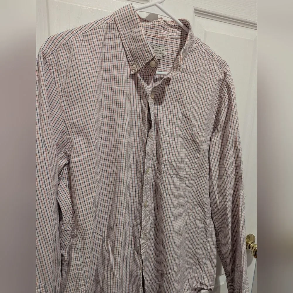 J. Crew Large White Orange Blue Plaid Button Front Cotton Shirt Old Money Preppy
